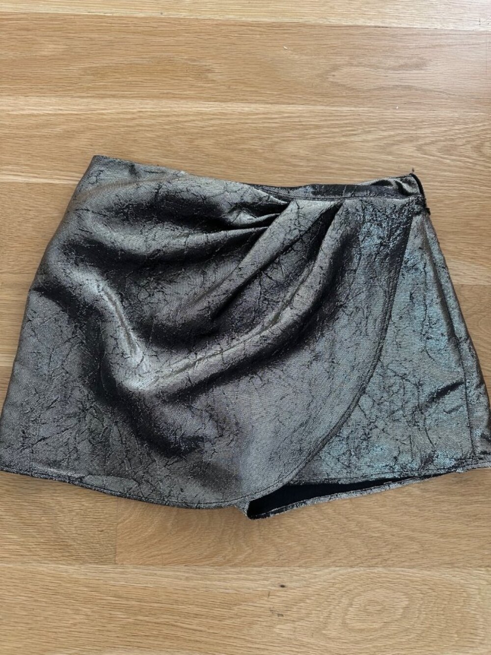 Zara Metallic Textured Shorts Black Silver Size S